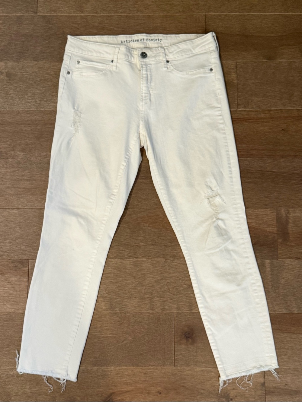 Articles of Society Jeans Womens 30 White Distressed Raw Hem Skinny Ankle Denim